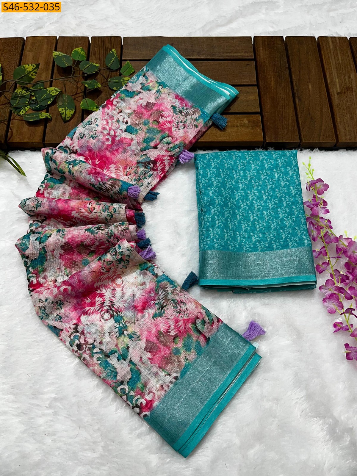 Half White Linen printed saree