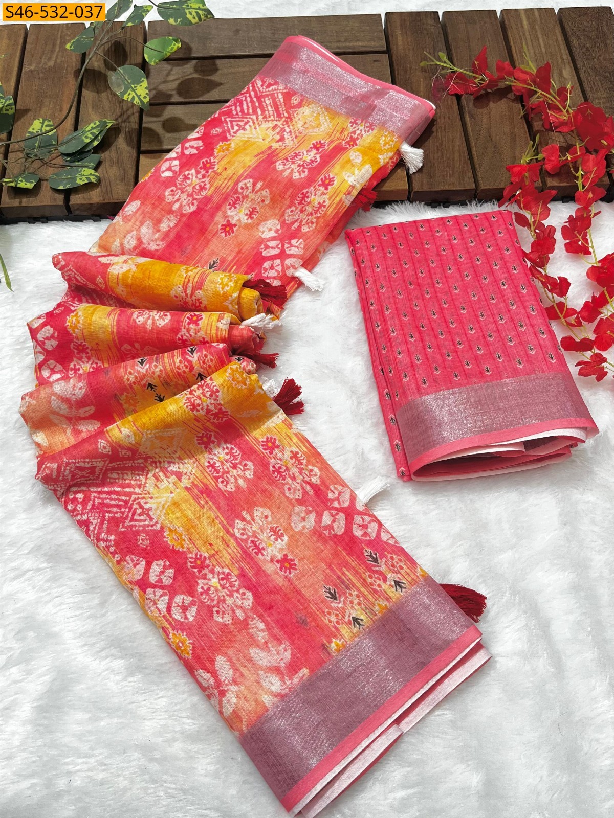 Linen printed saree