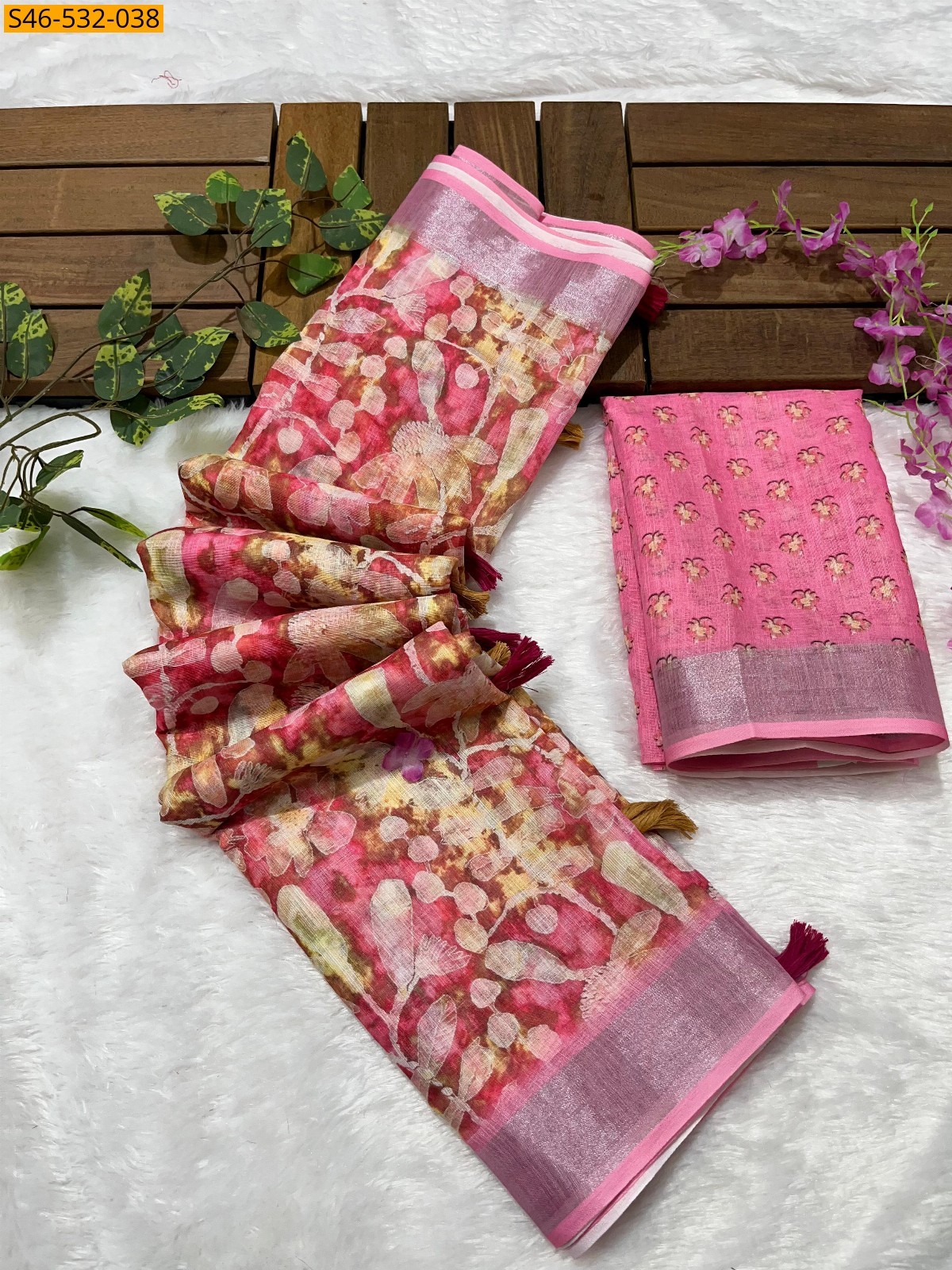 Pink Linen printed saree