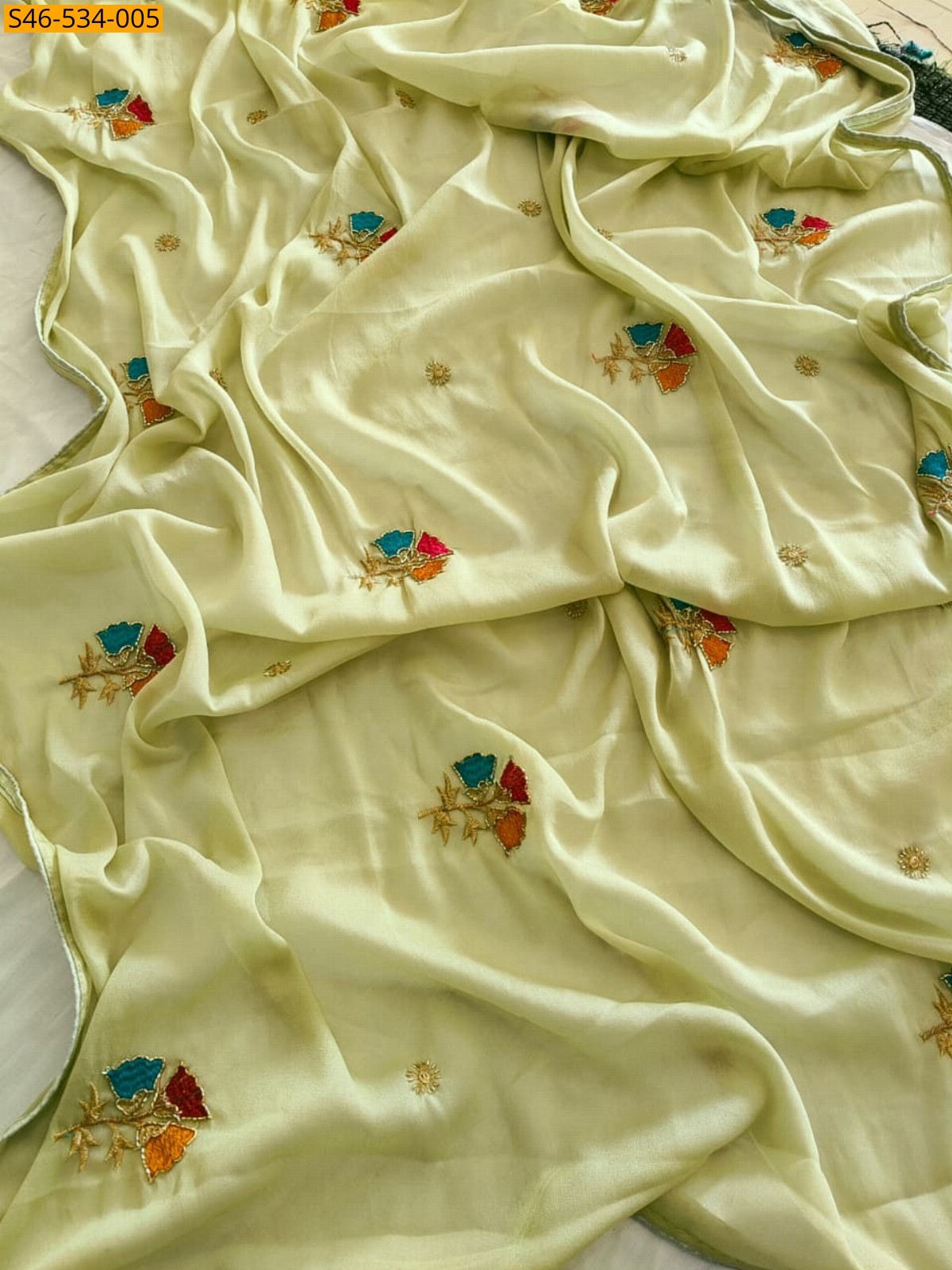 Olive Green Star georgette saree