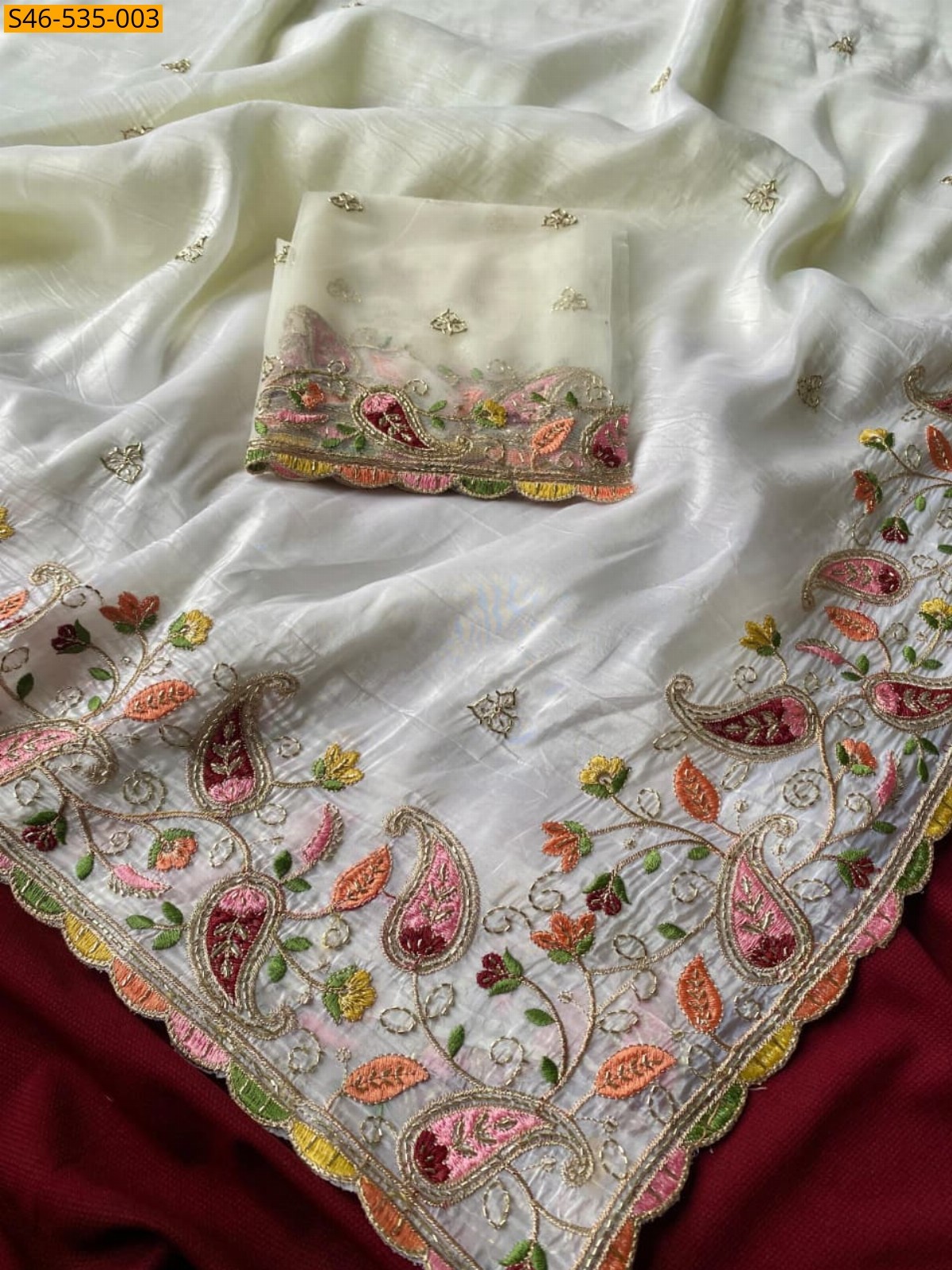 Half White Pure crushed saree