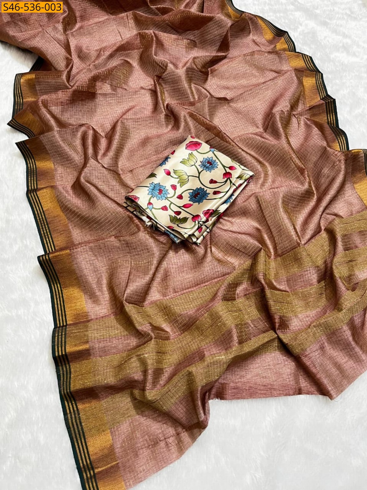 Brown Tussar silk saree