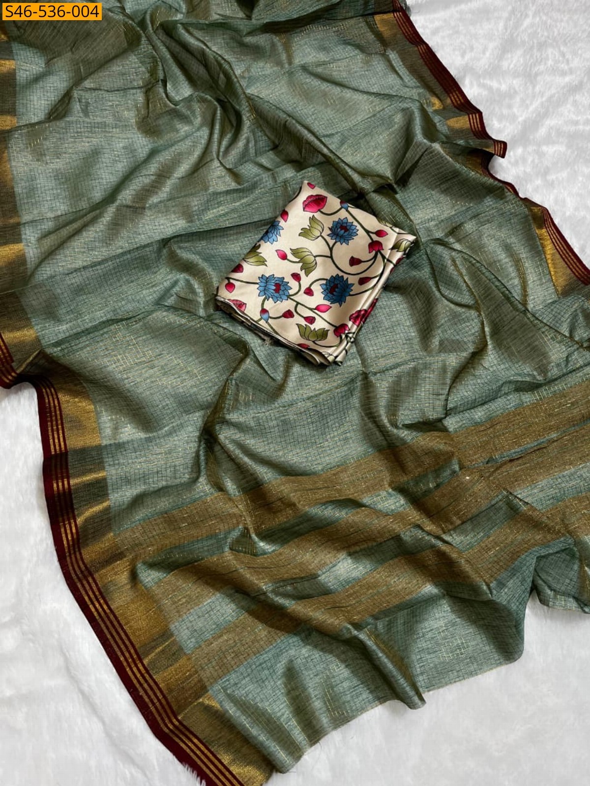 Green Tussar silk saree