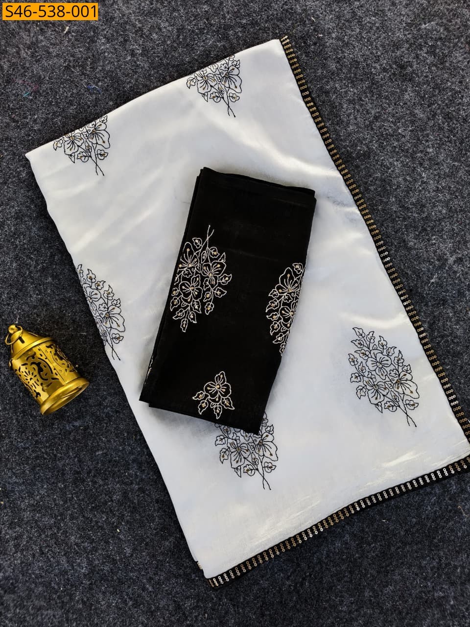 White Fancy Chinnon sarees