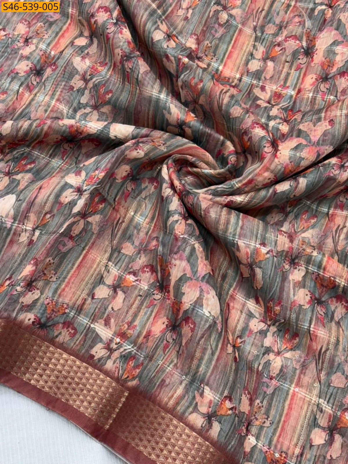 Brown Soft chanderi cotton saree