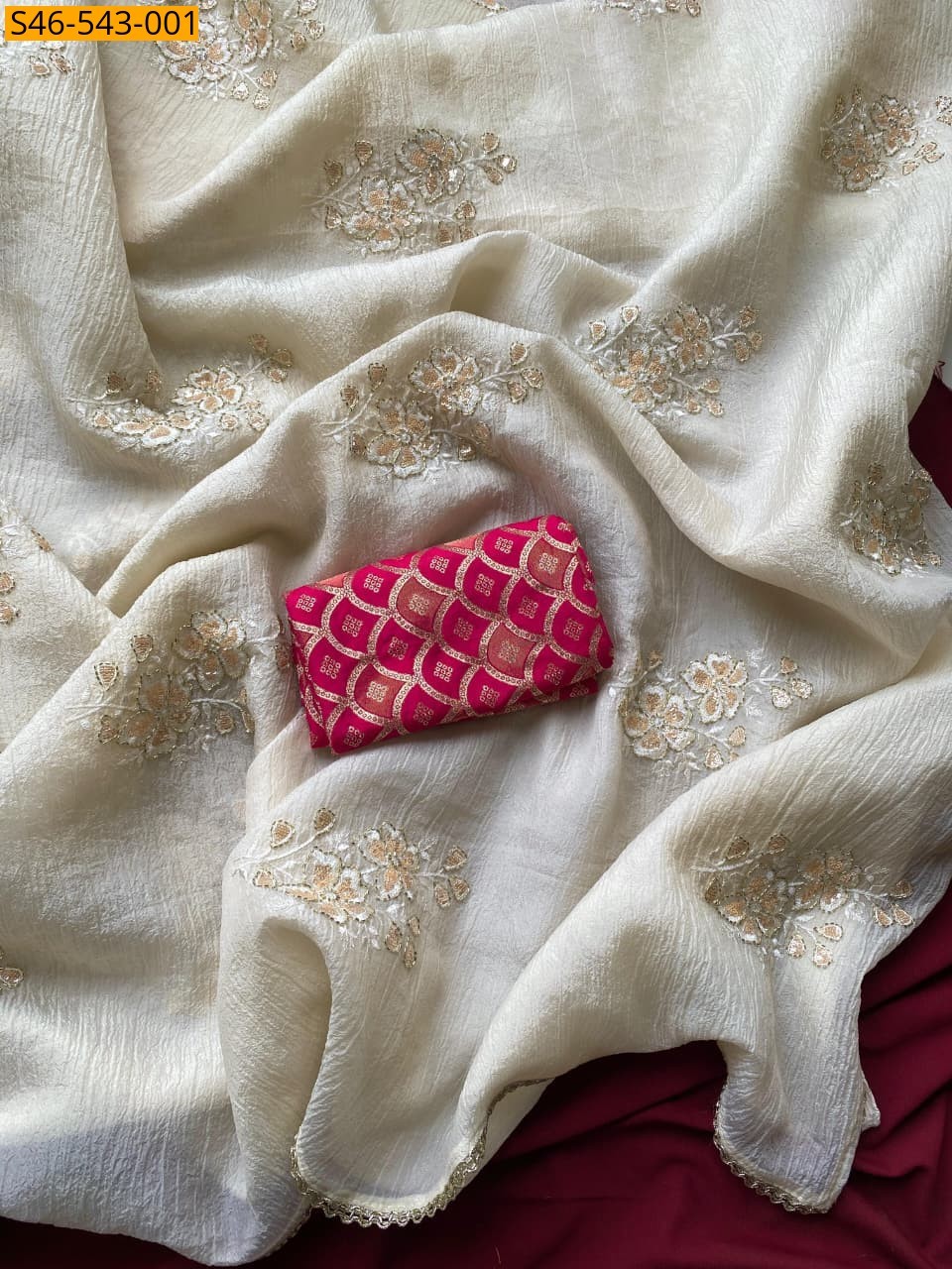 Half white Pure bember crush Saree