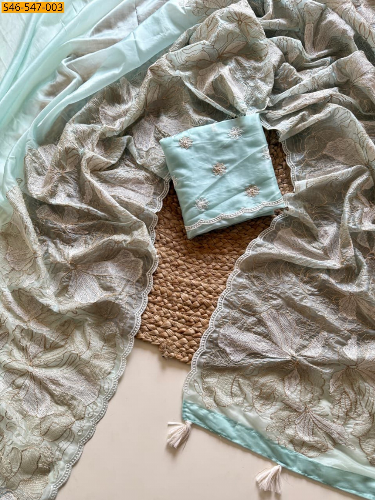 Sky Blue Tissue embroidery Saree