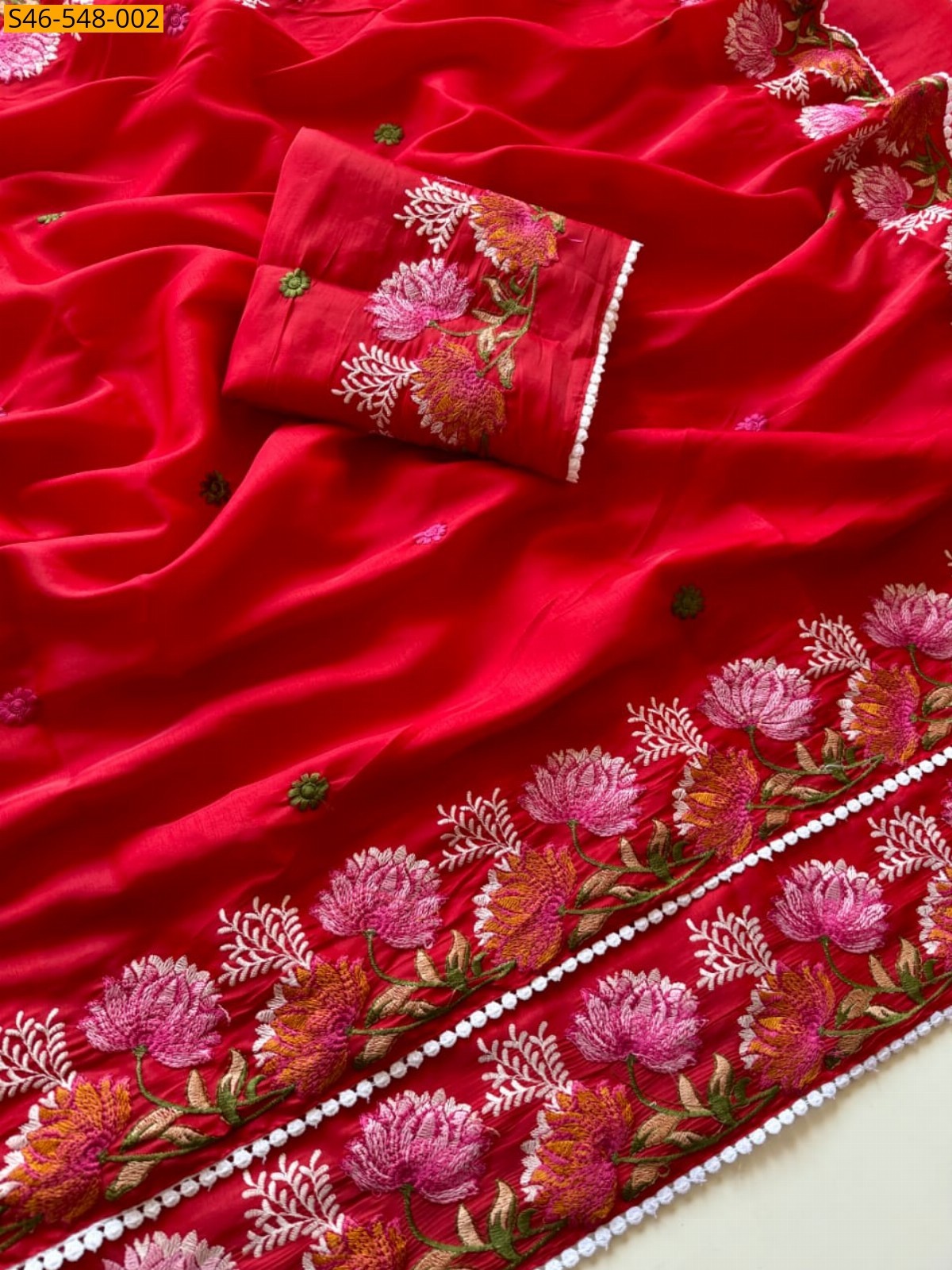 Red Tussar silk saree