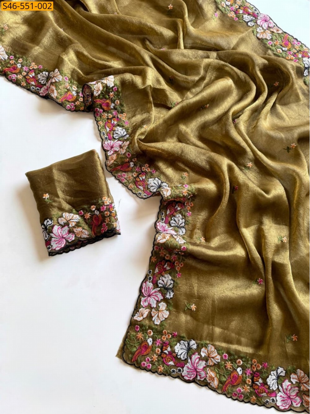 Premium Floral Embroidery Crush Saree