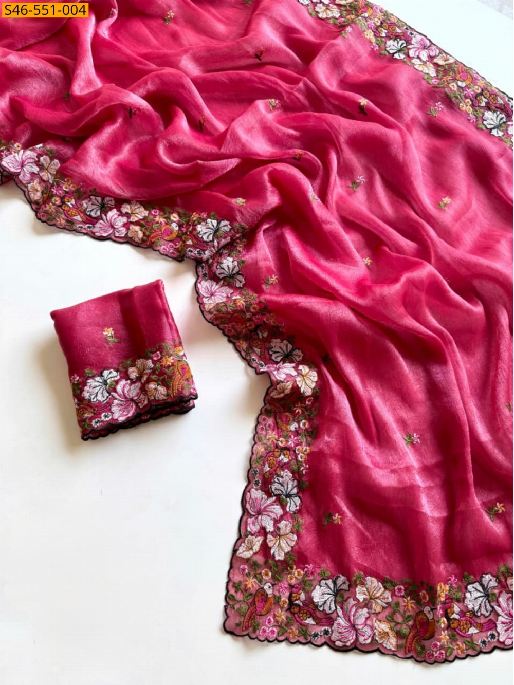 Premium Floral Embroidery Crush Saree