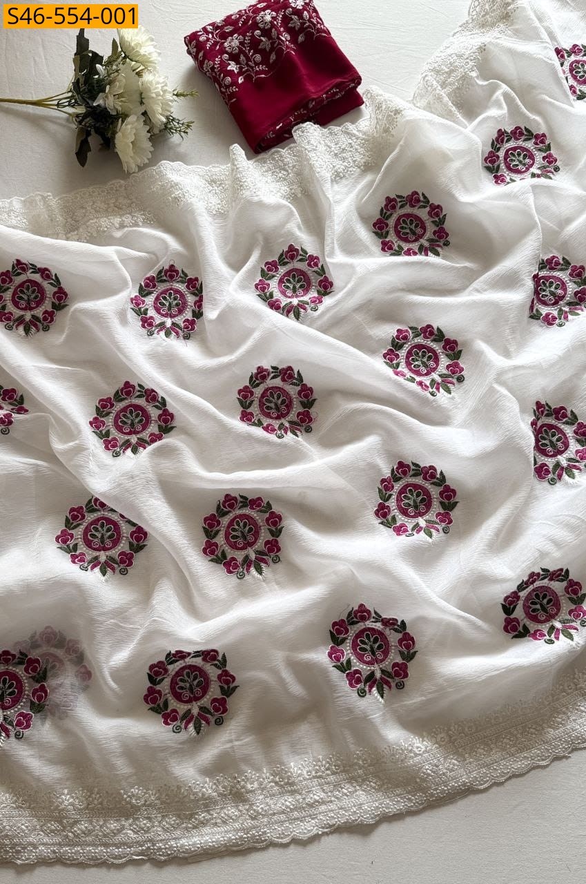 White Crush Georgette Saree