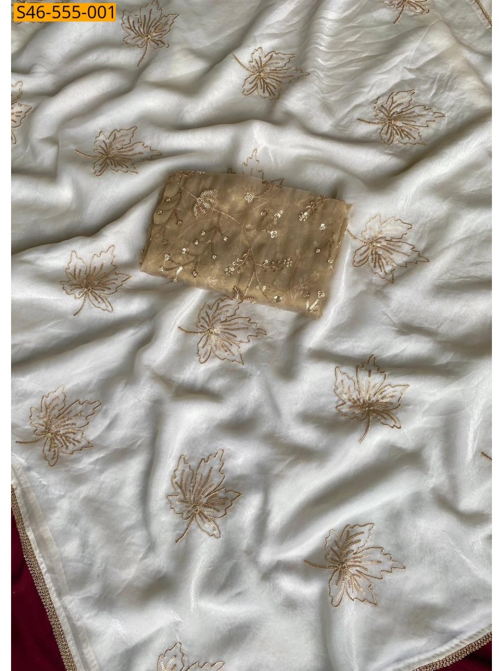 Chinnon leaf embroidery saree