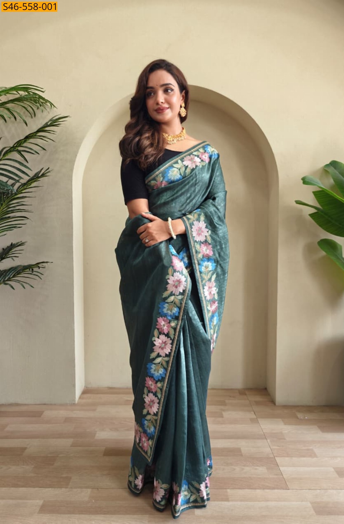 Green Tussar embroidery Sarees
