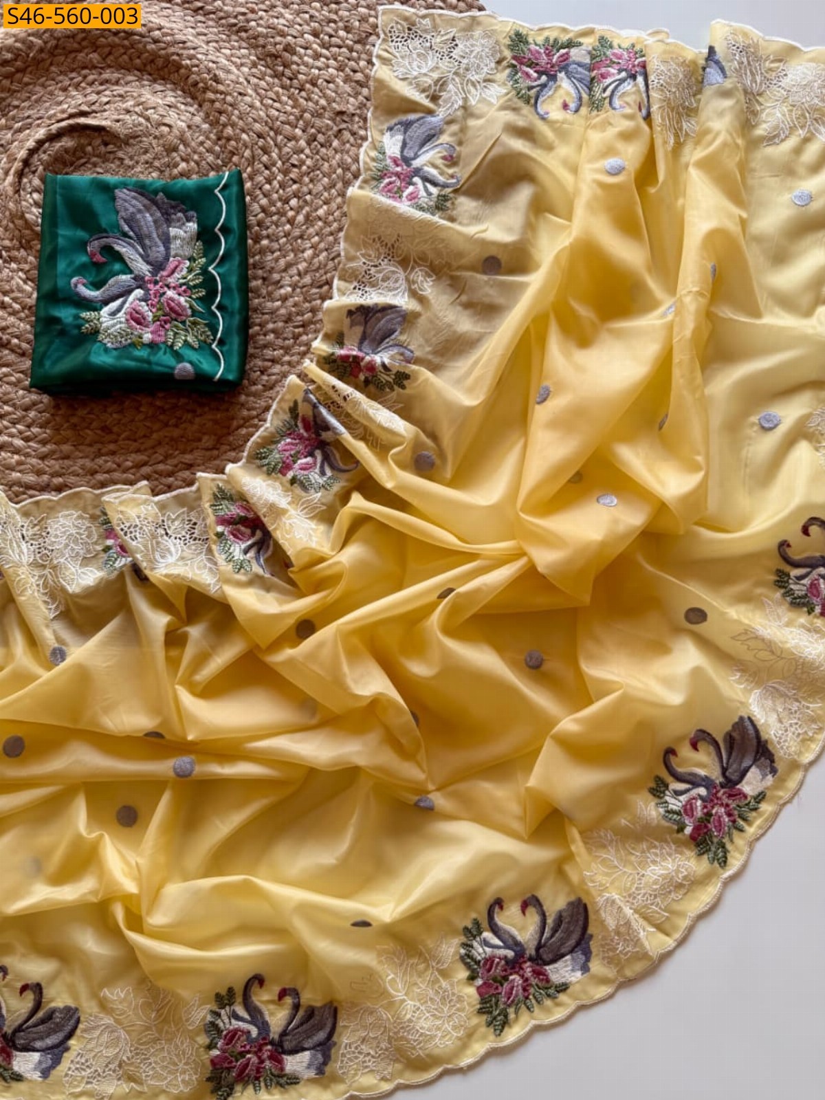  Viscose tissue embroidery sarees - Yellow