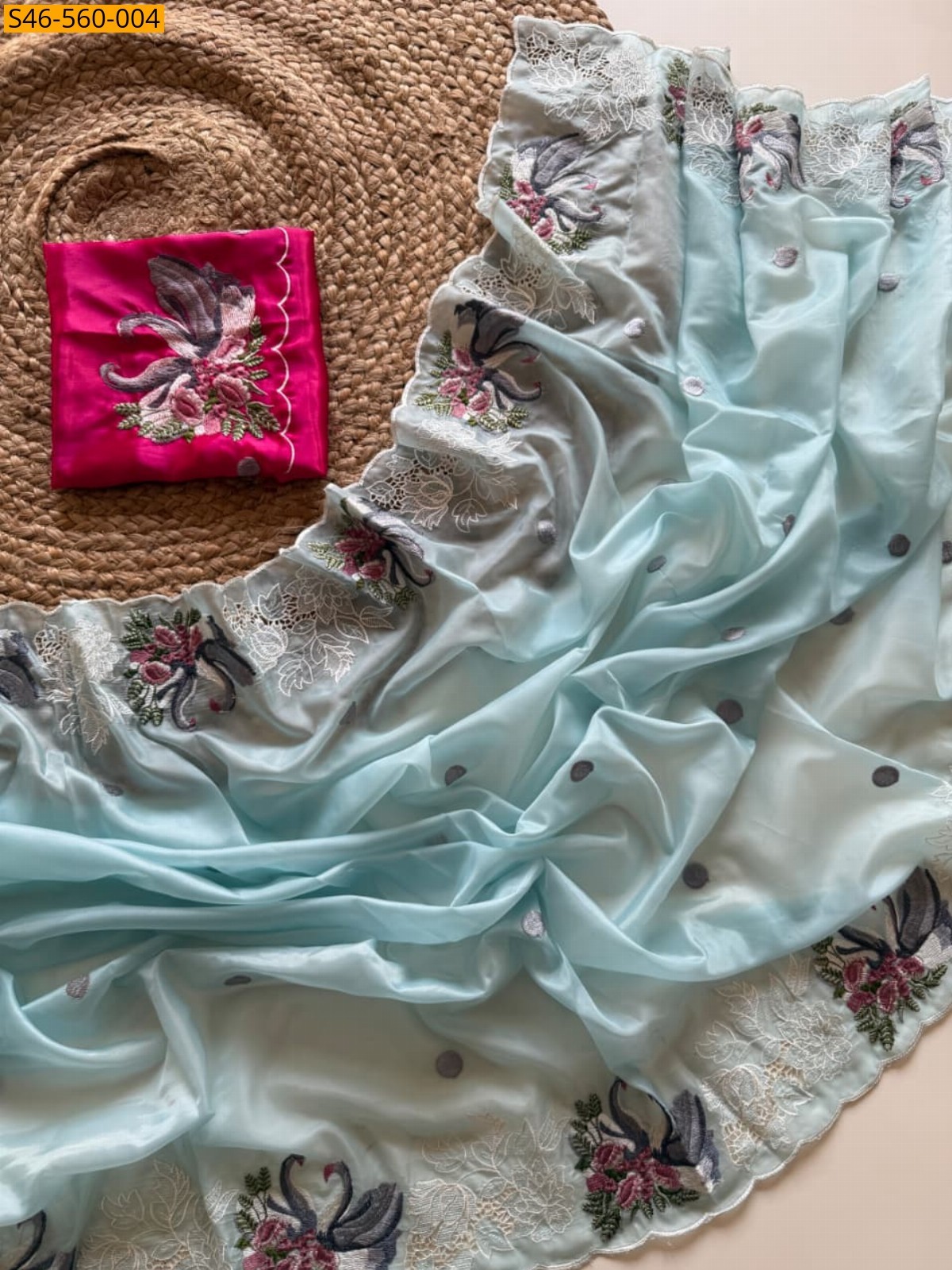 Sky Blue  Viscose tissue embroidery sarees