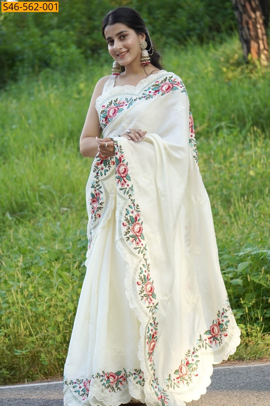 Tussar silk saree - White