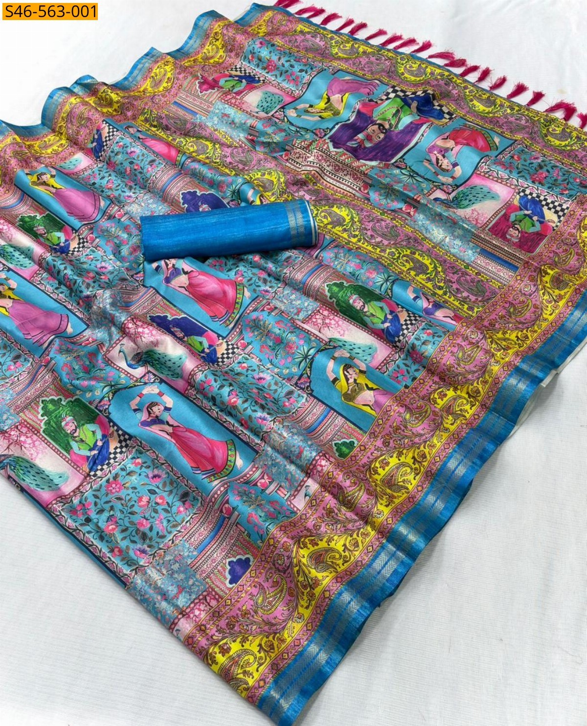 Sky Blue Tussar munga silk saree