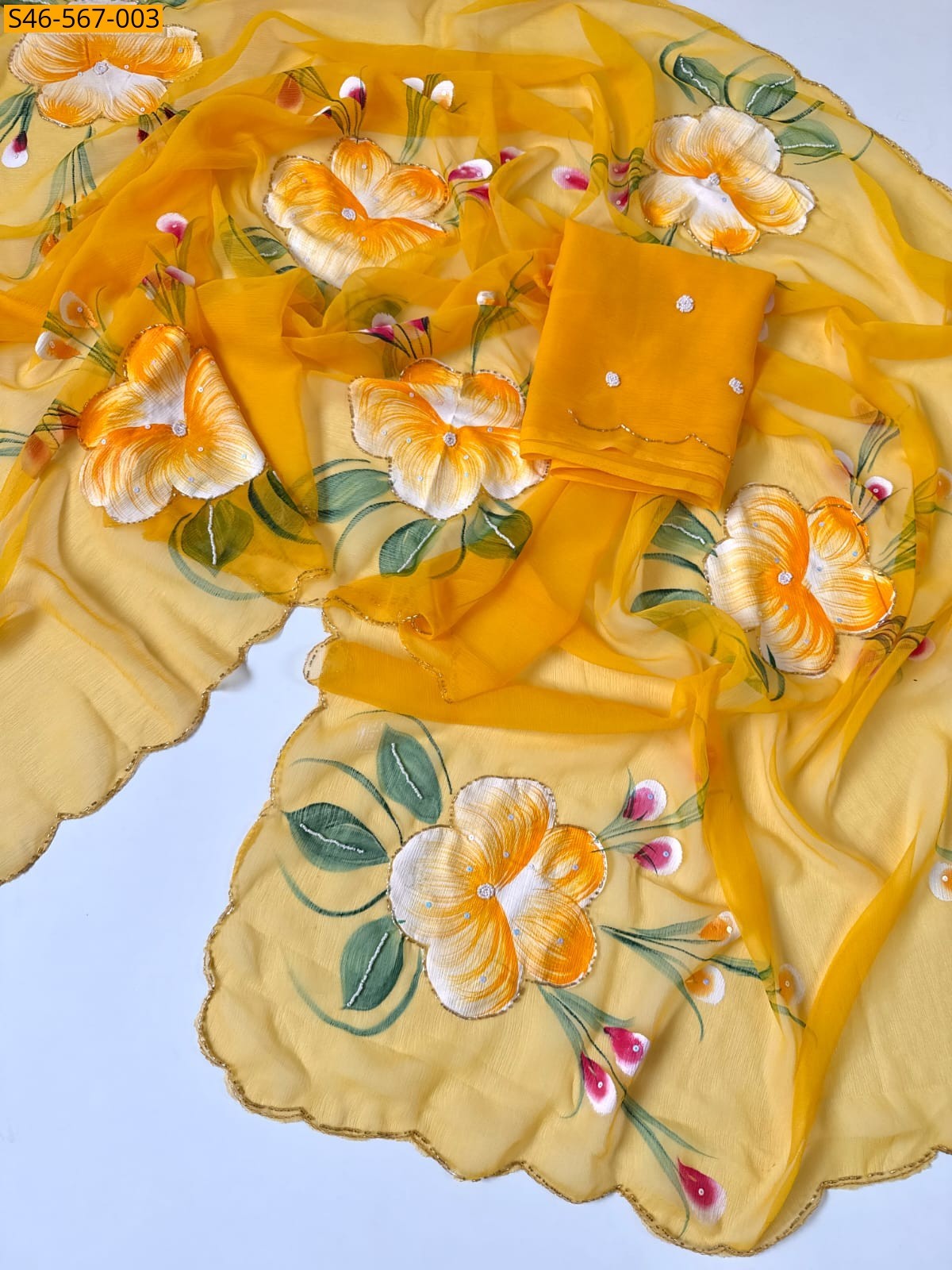 Yellow Soft Chiffon Saree