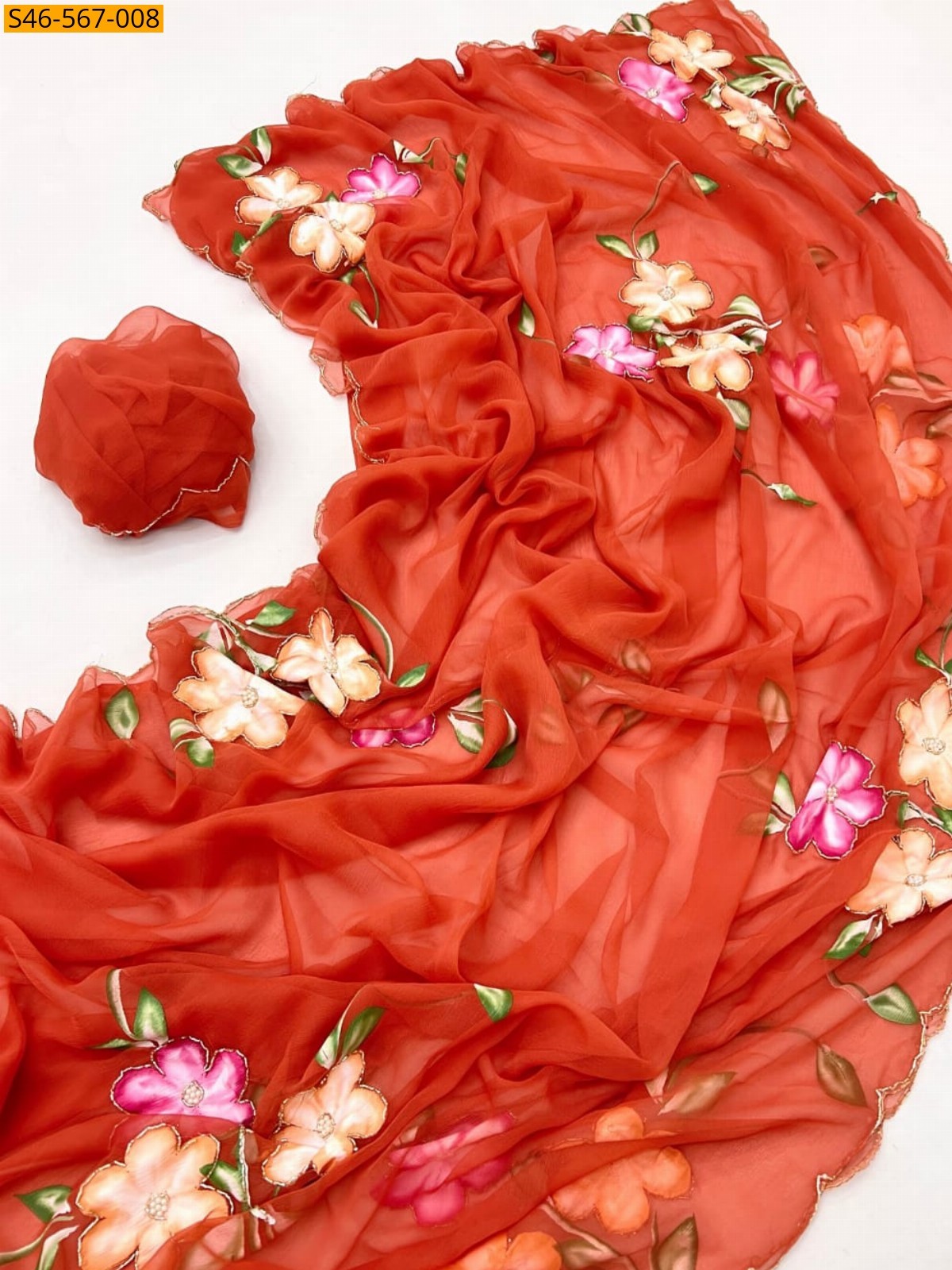 Orange Soft Chiffon Saree