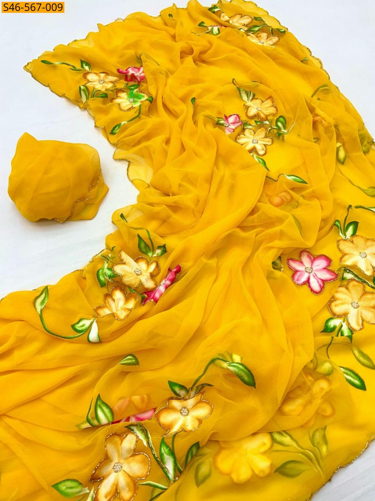 Yellow Soft Chiffon Saree