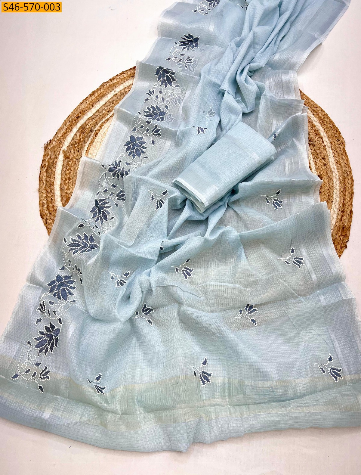 Blue Kota doriya embroidery work sarees