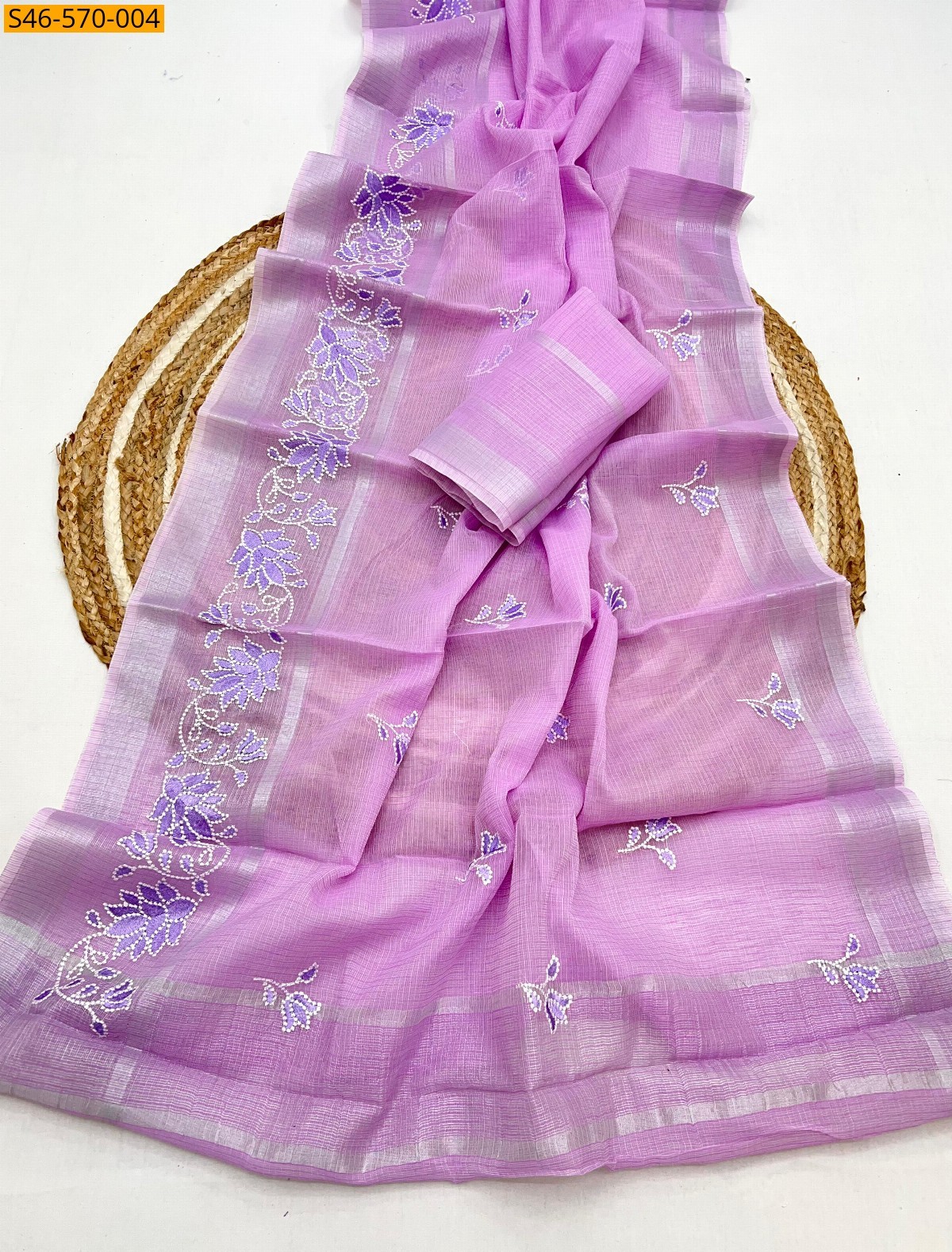 Pink Kota doriya embroidery work sarees