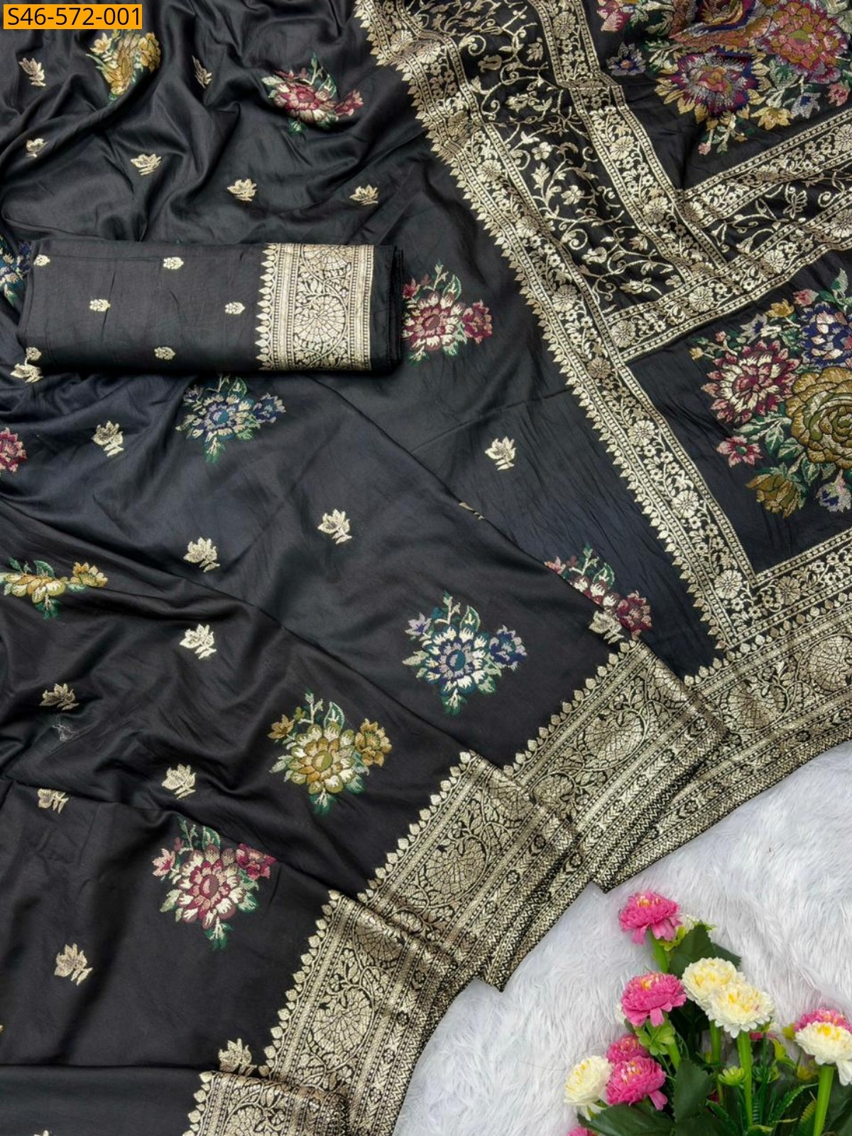 Black Viscose Muslin Sarees