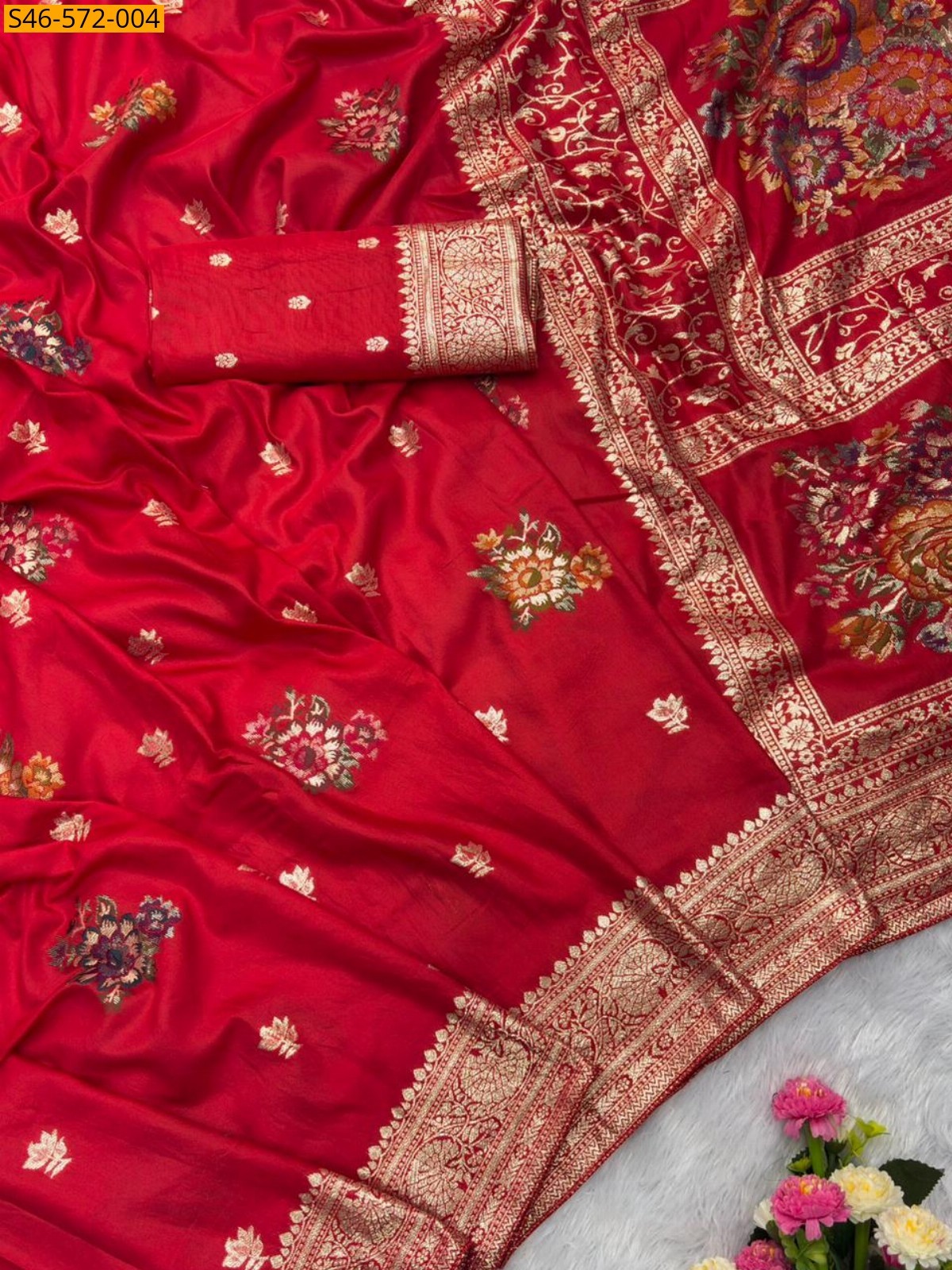Red Viscose Muslin Sarees