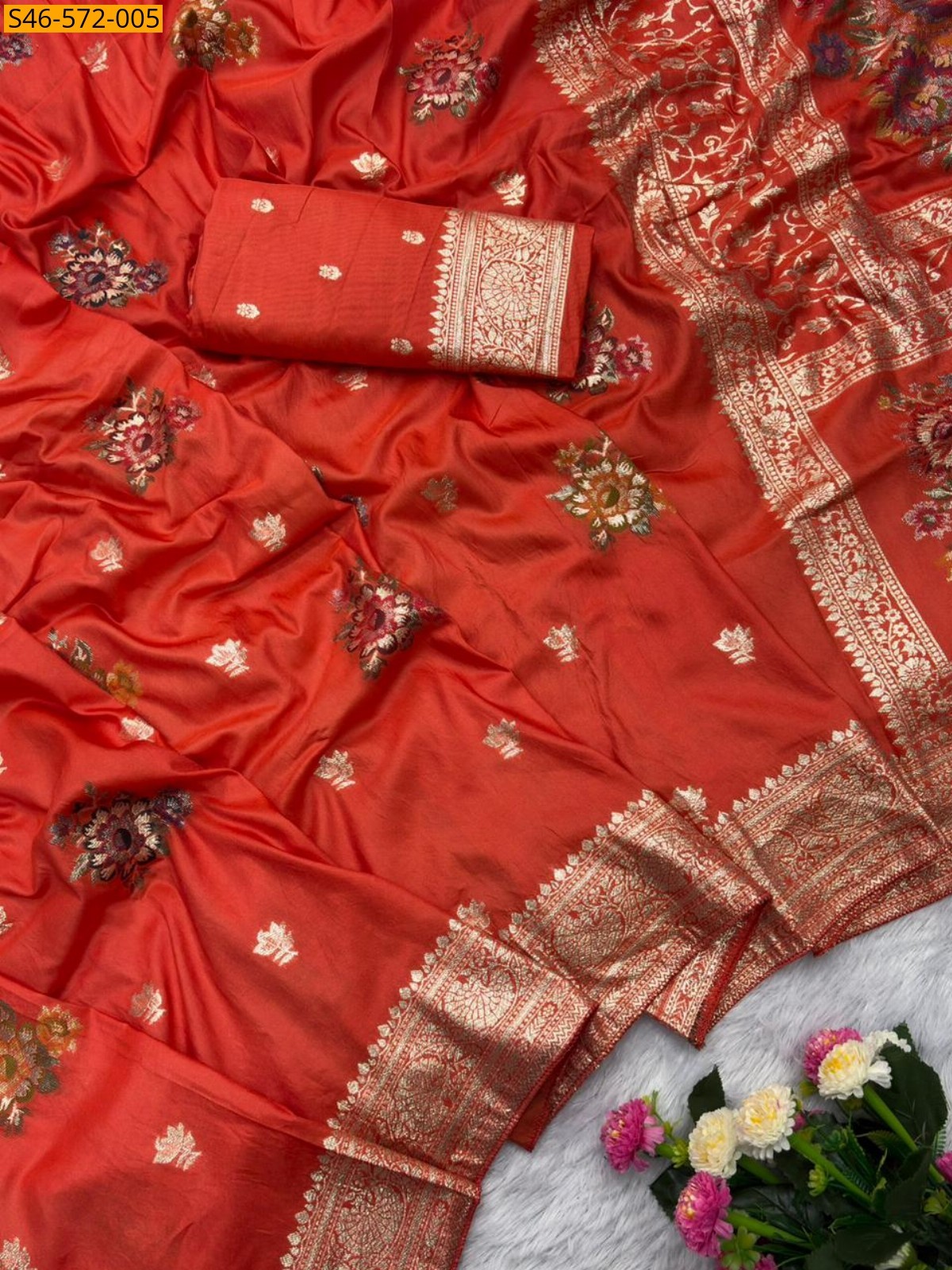 Orange Viscose Muslin Sarees