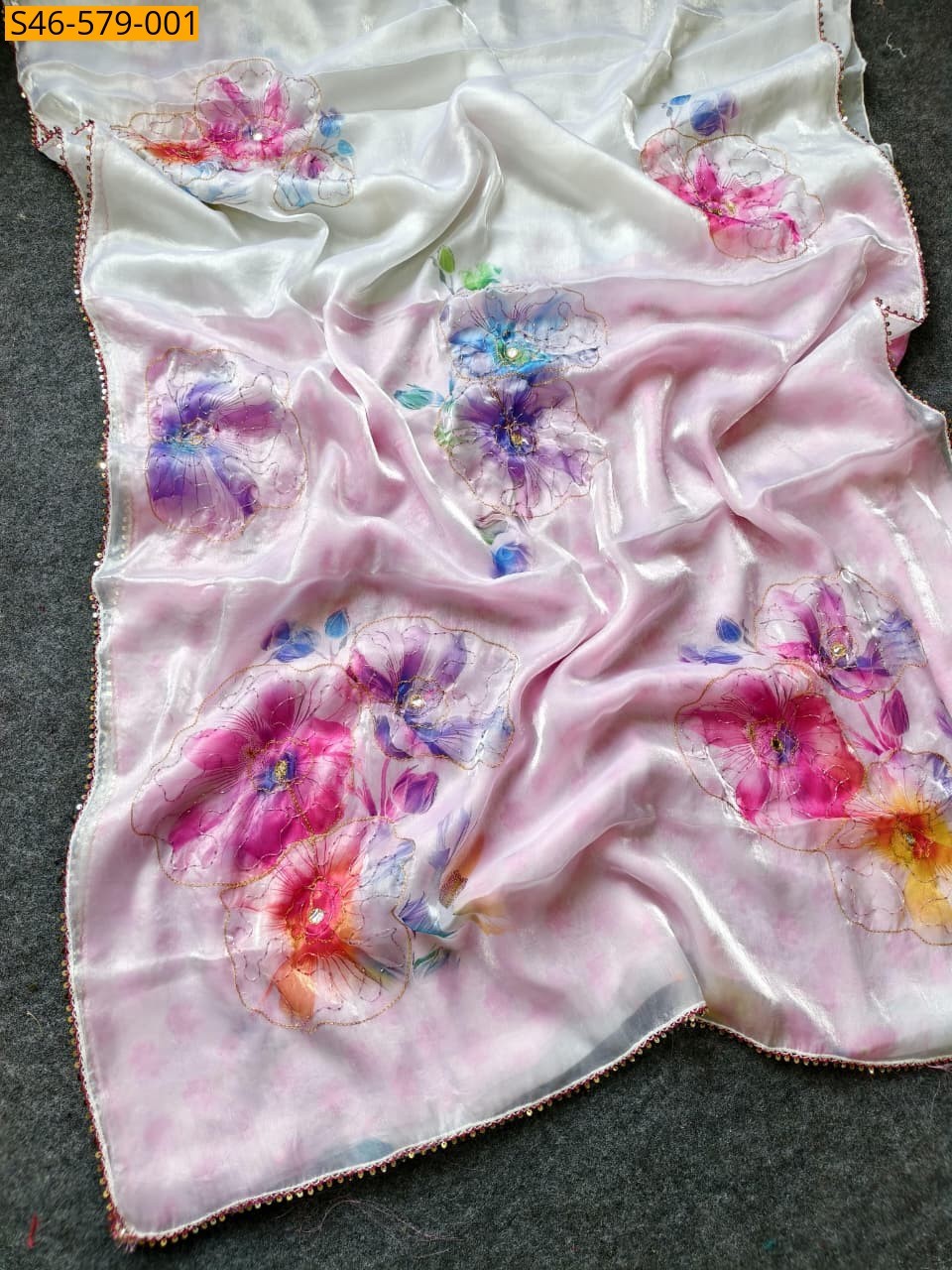 White Fancy Space Silk Sarees 