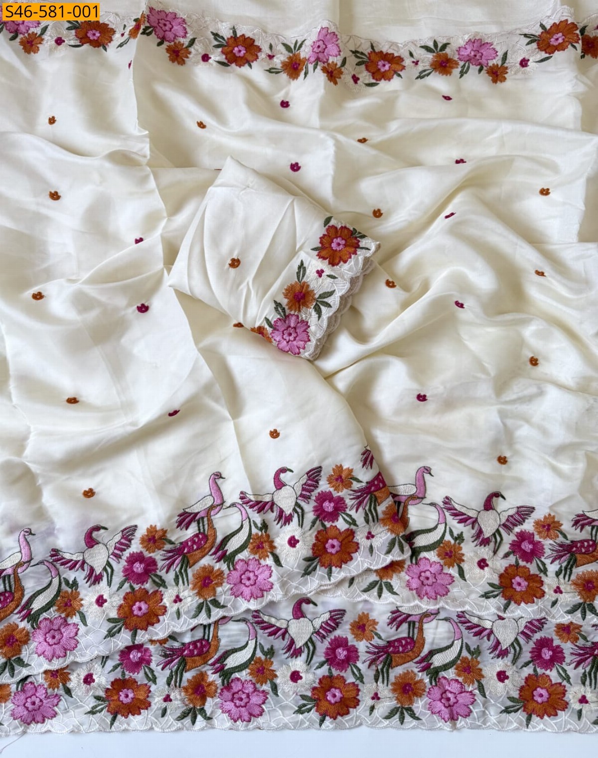 White Tussar Silk Saree