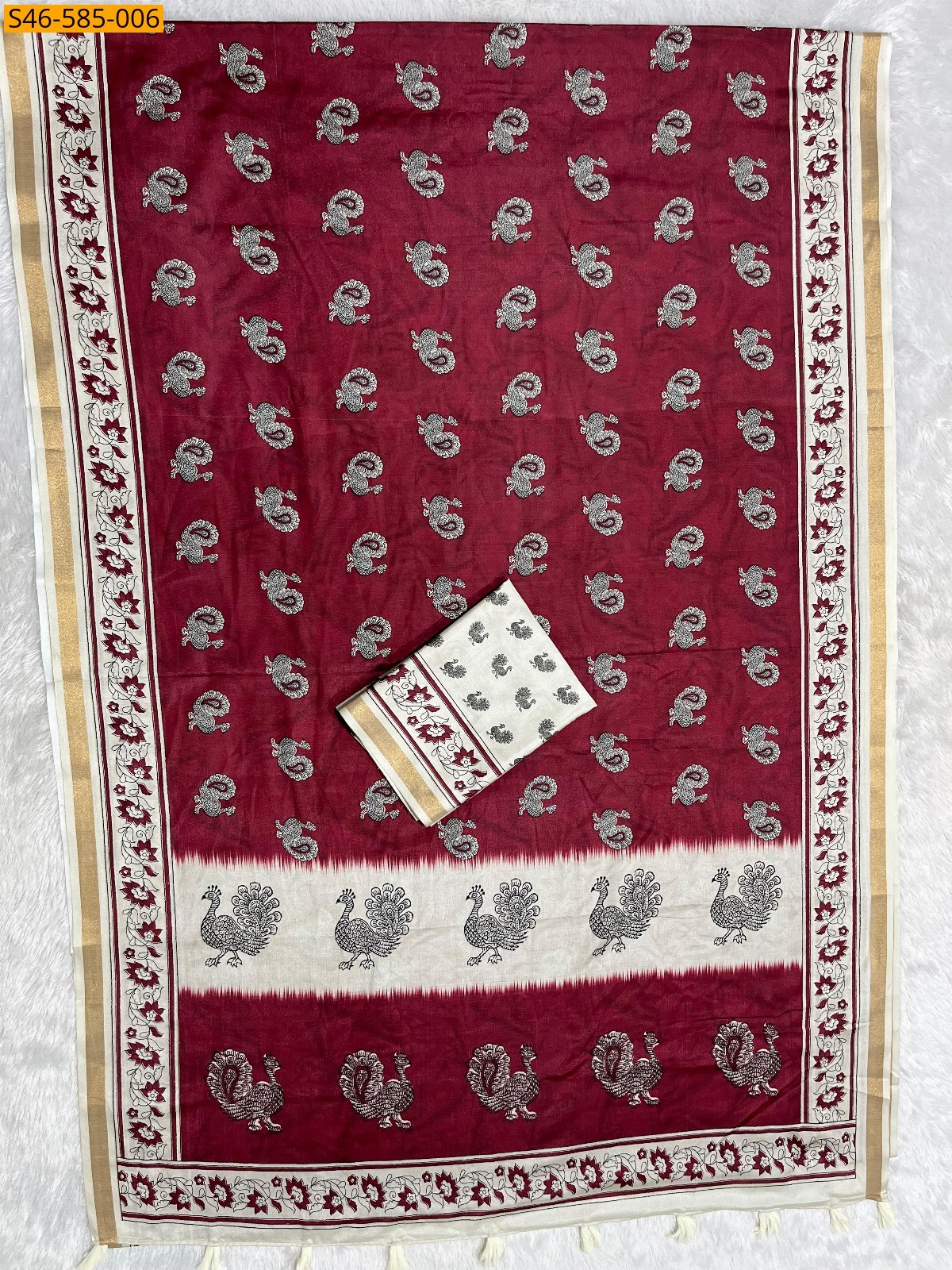 Red Fancy cotton sarees