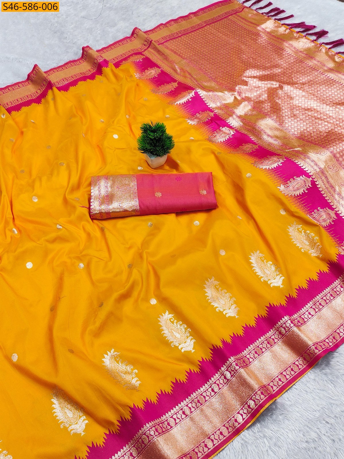 Yellow Soft Banarasi silk saree