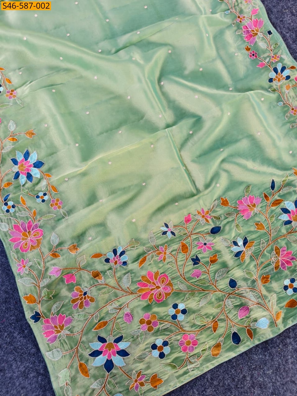 Green Tissue Silk Embroidery Saree