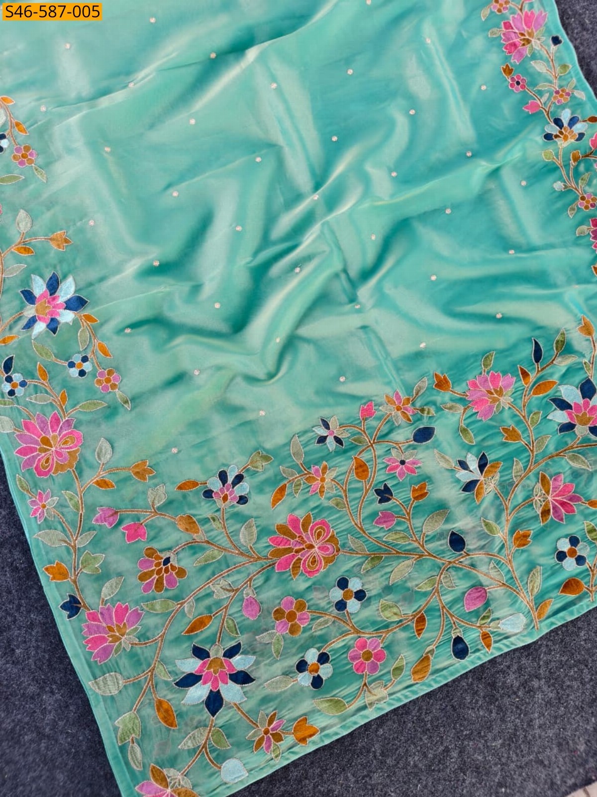 Sky blue Tissue Silk Embroidery Saree