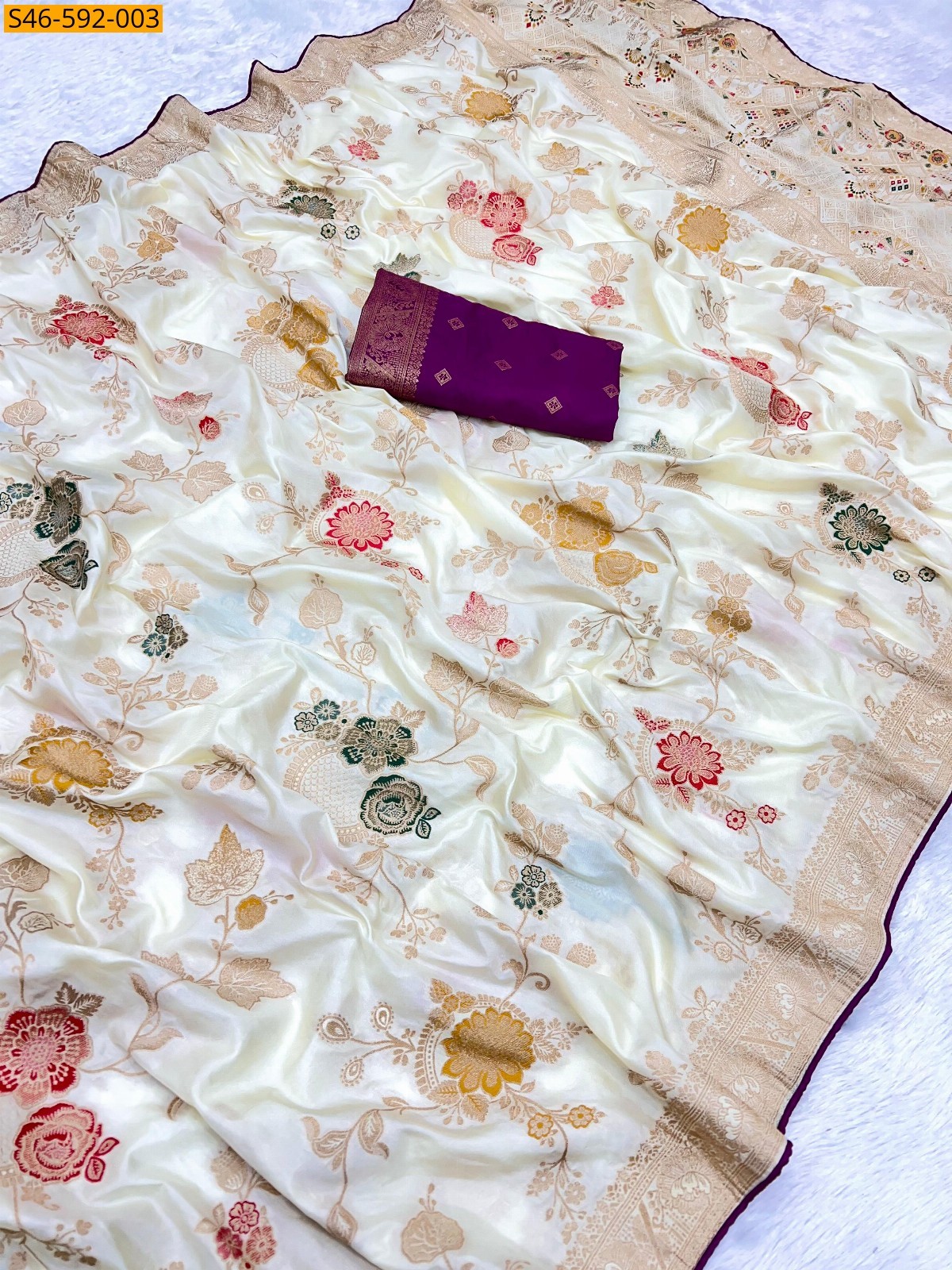 Half White Viscose dola silk sarees