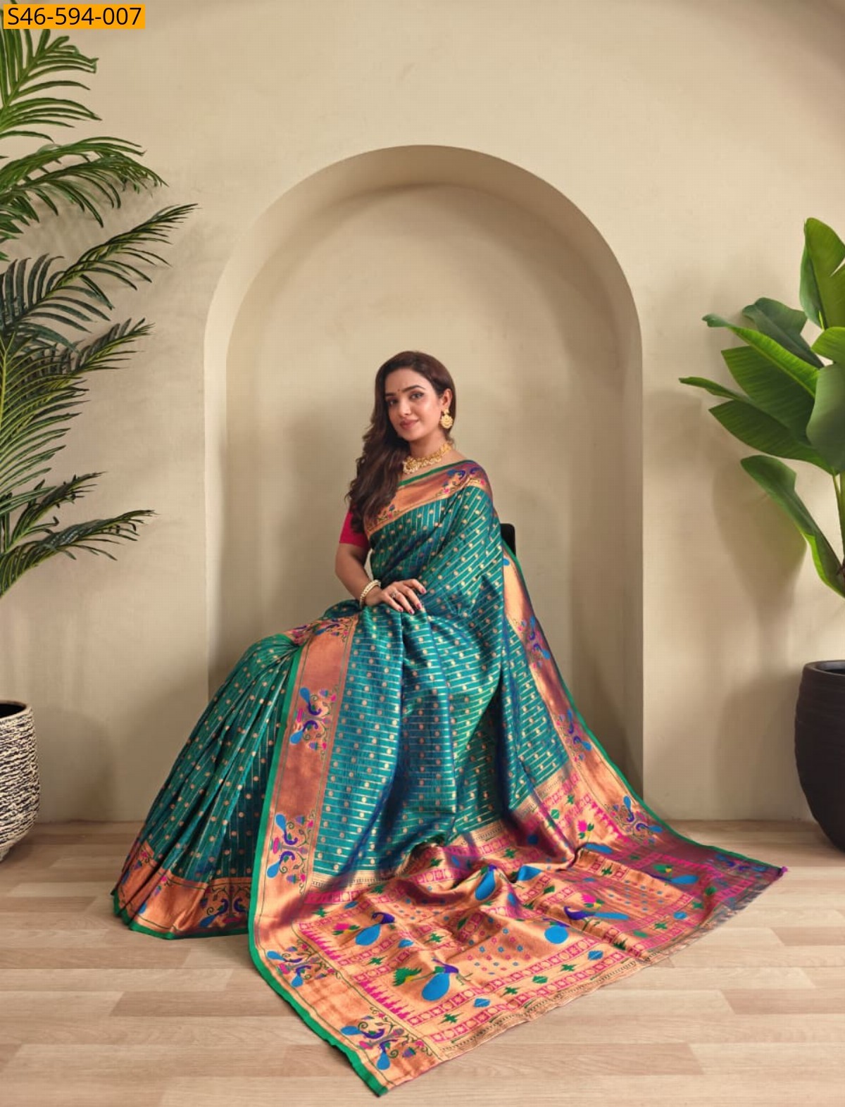 Rama Green Fancy Soft Silk Paithani Sarees