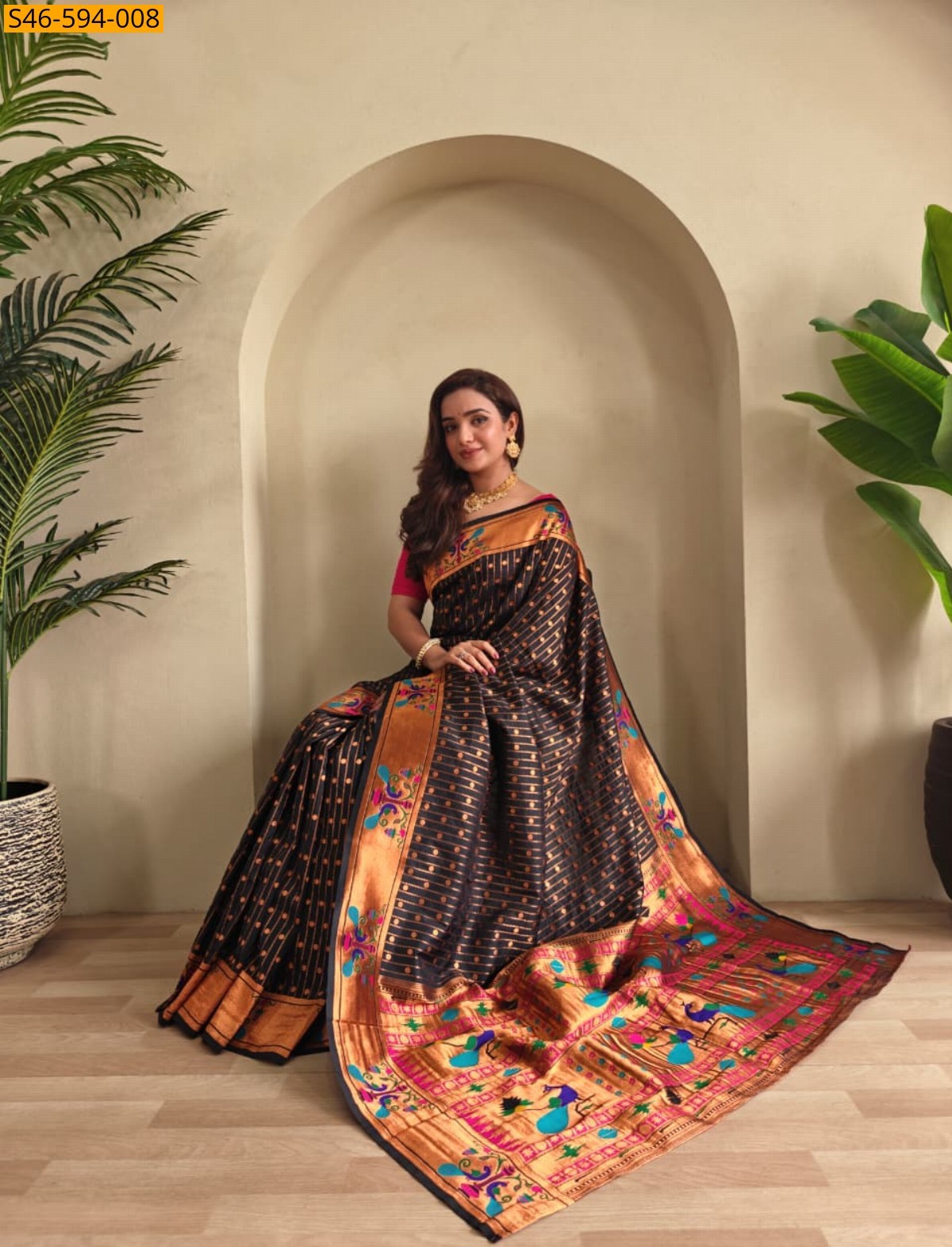 Black Fancy Soft Silk Paithani Sarees