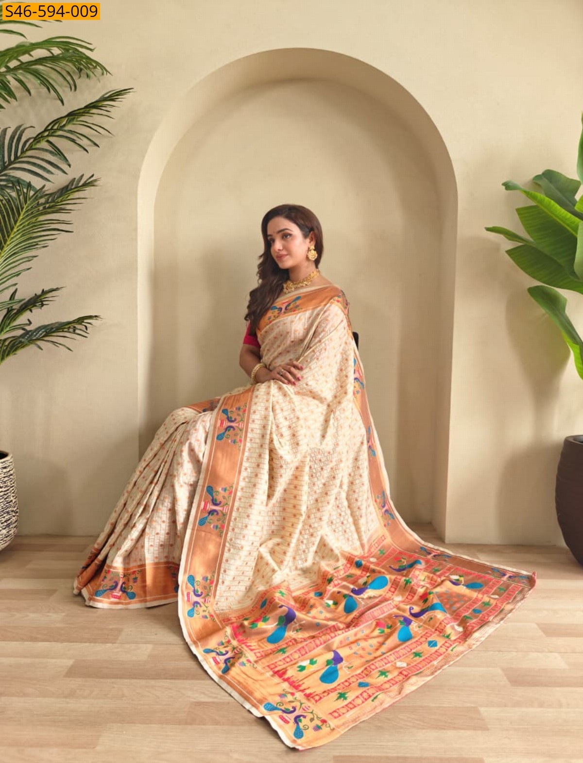 White Fancy Soft Silk Paithani Sarees