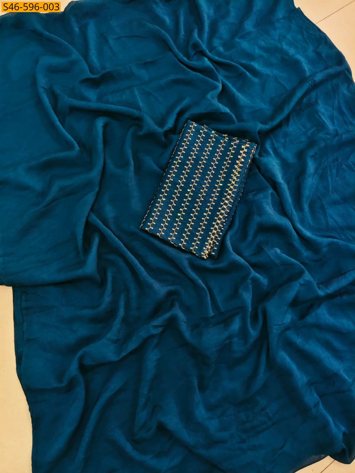 Blue Fancy Rangoli Crush Saree