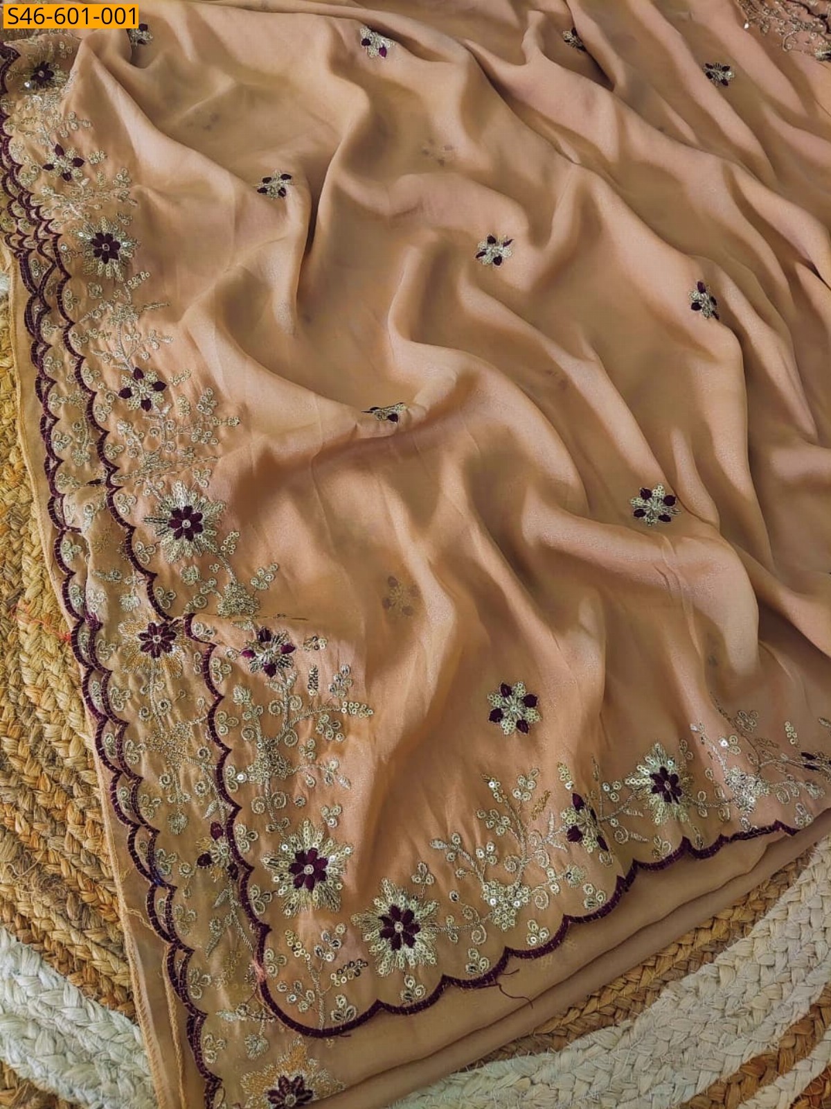 Light Peach Fancy Star Georgette Saree