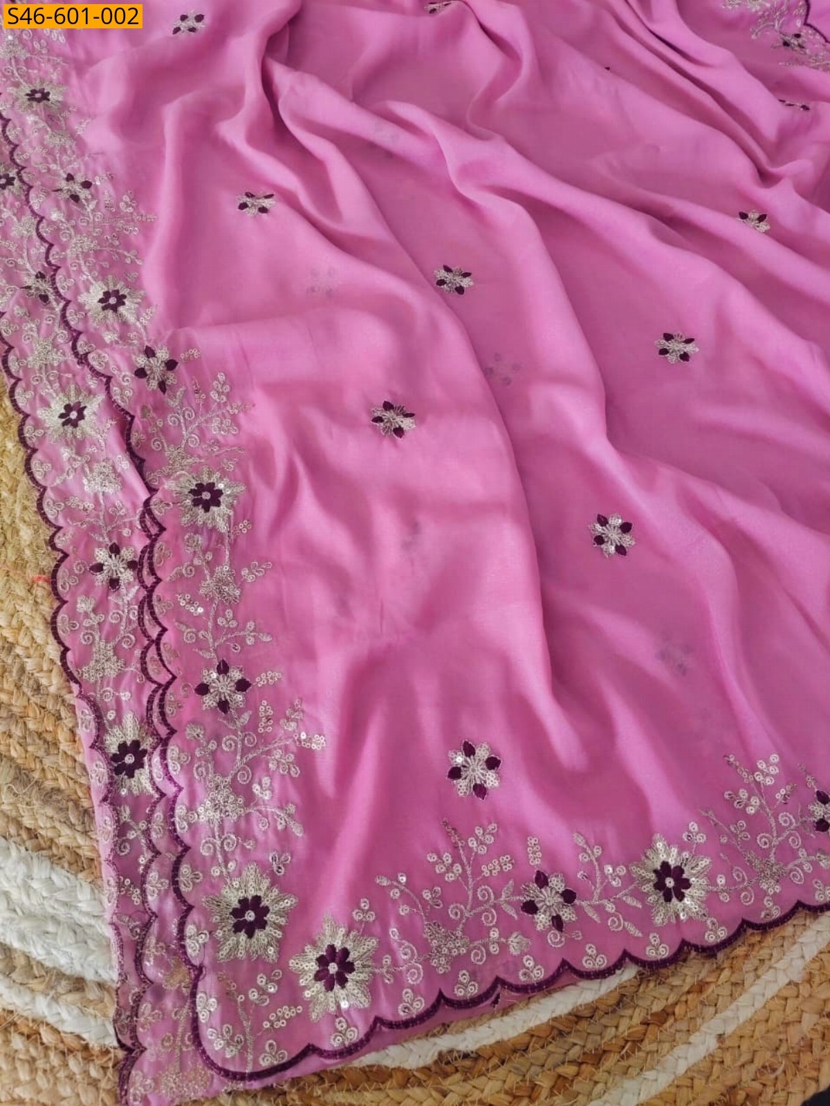 Pink Fancy Star Georgette Saree