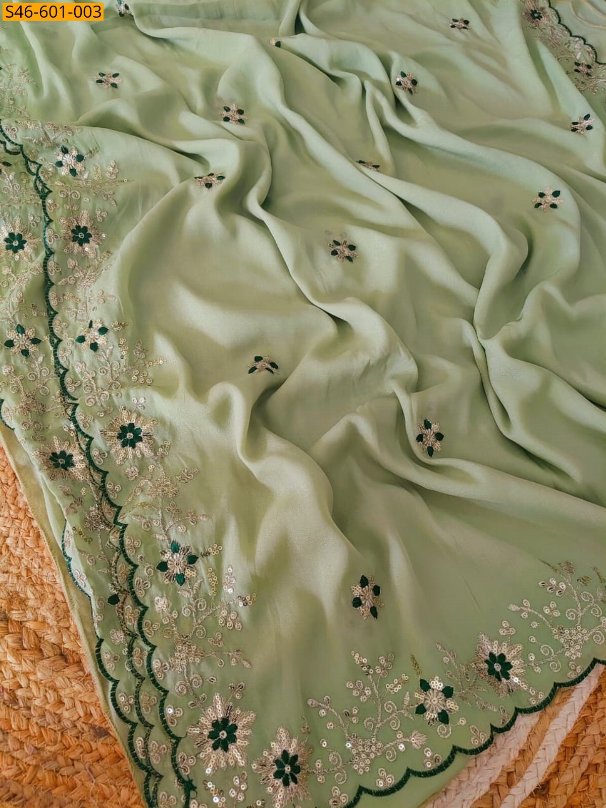 Green Fancy Star Georgette Saree