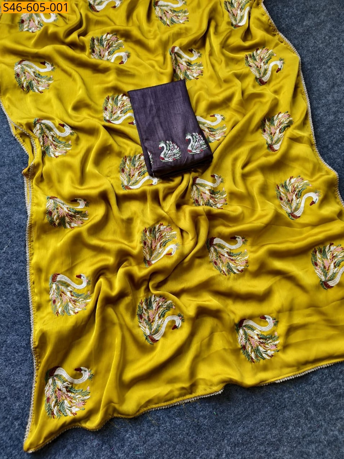 Mustard Yellow Fancy georgette sarees