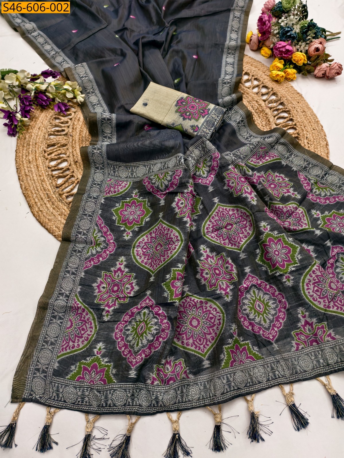 Black Fancy Soft muga silk saree