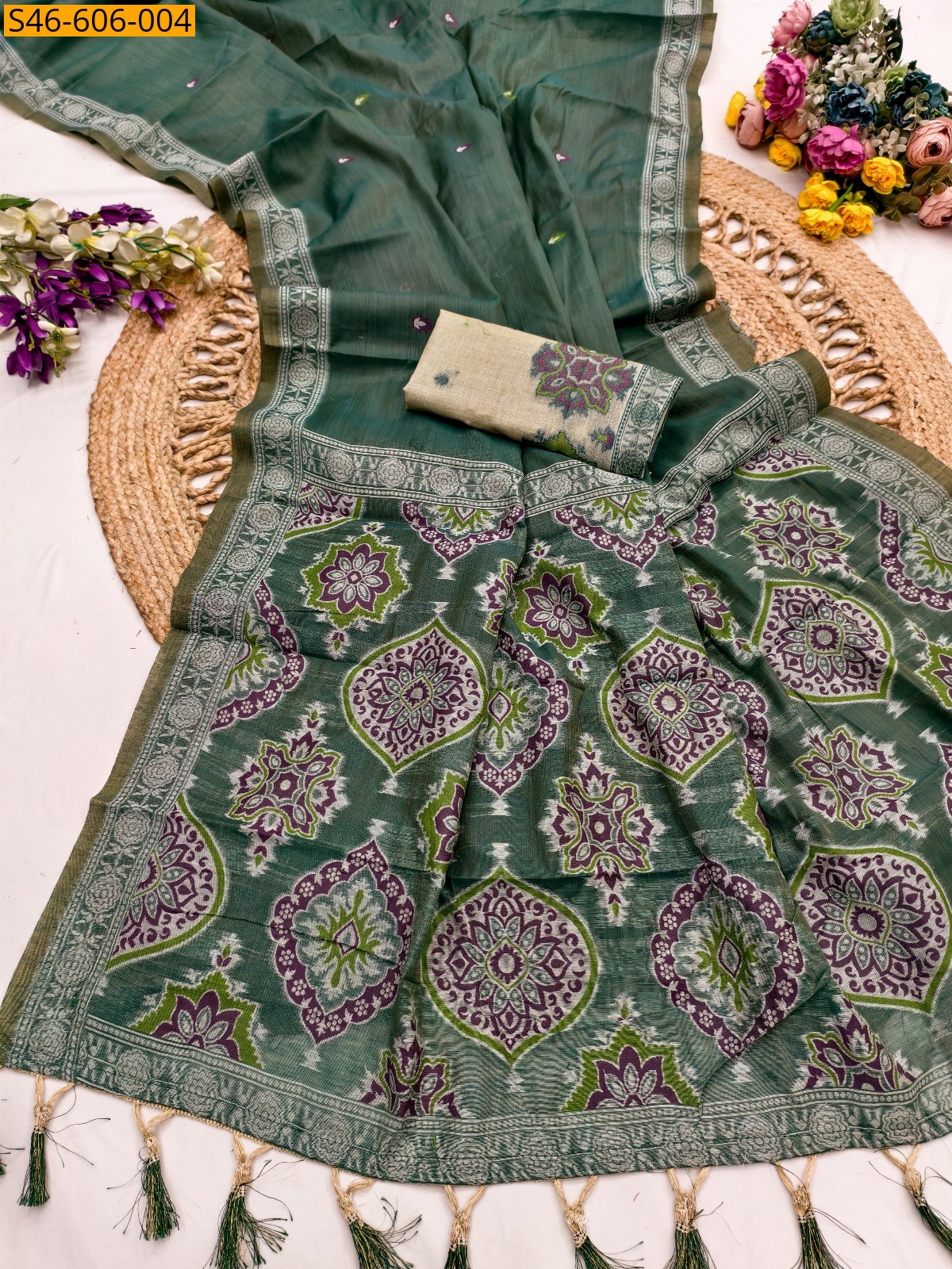 Green Fancy Soft muga silk saree