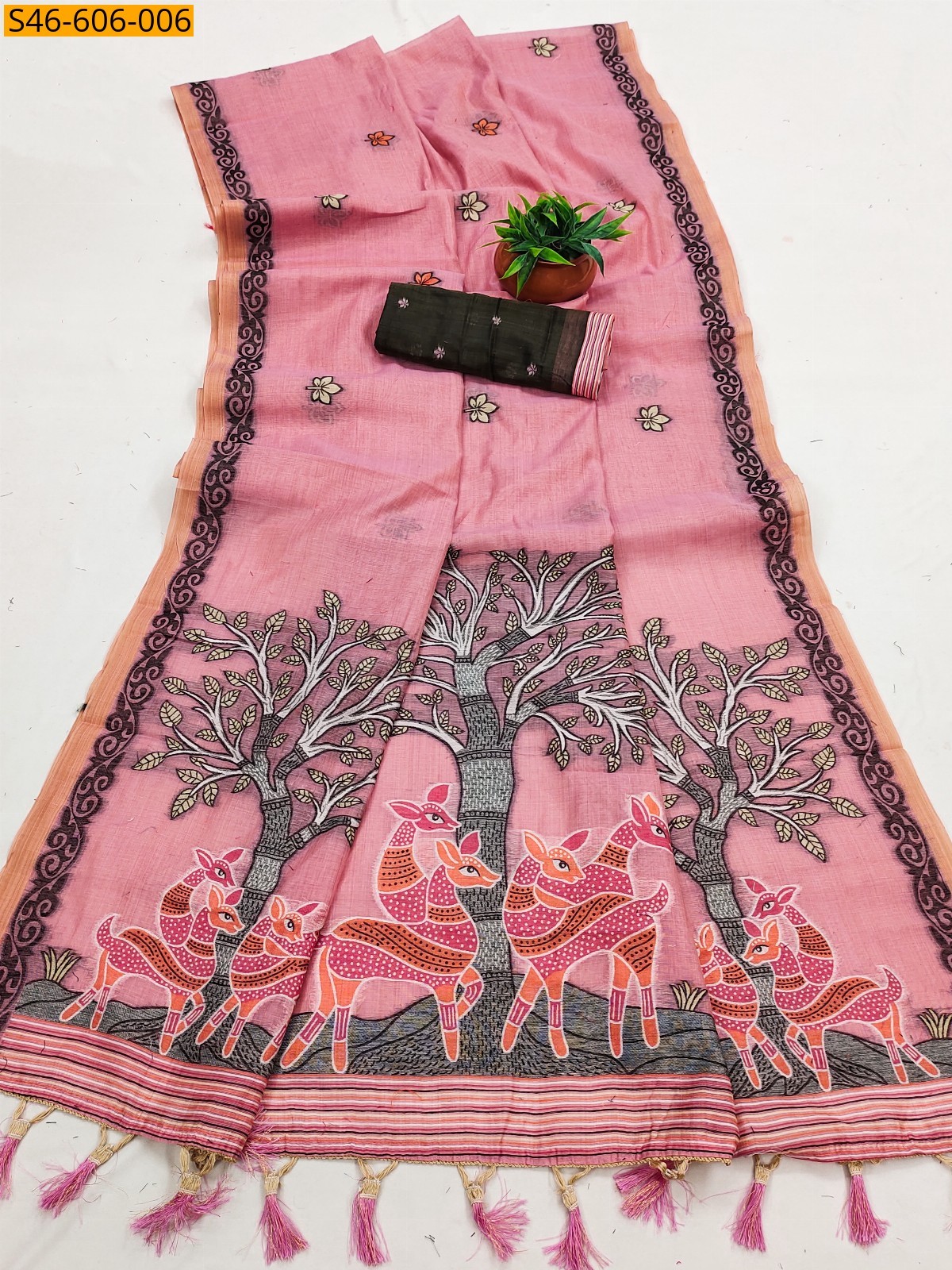 Peach Fancy Soft muga silk saree