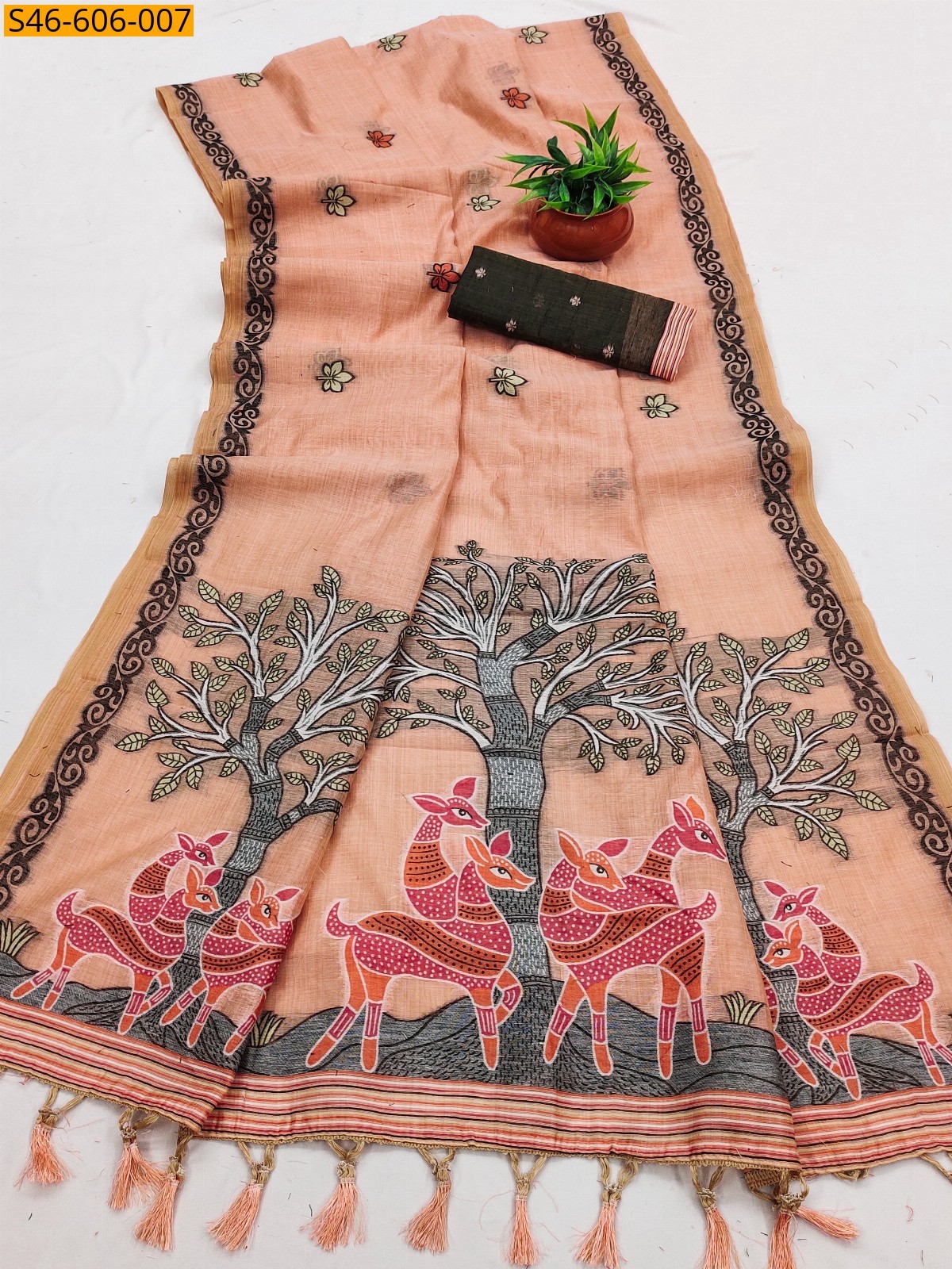 Light orange Fancy Soft muga silk saree