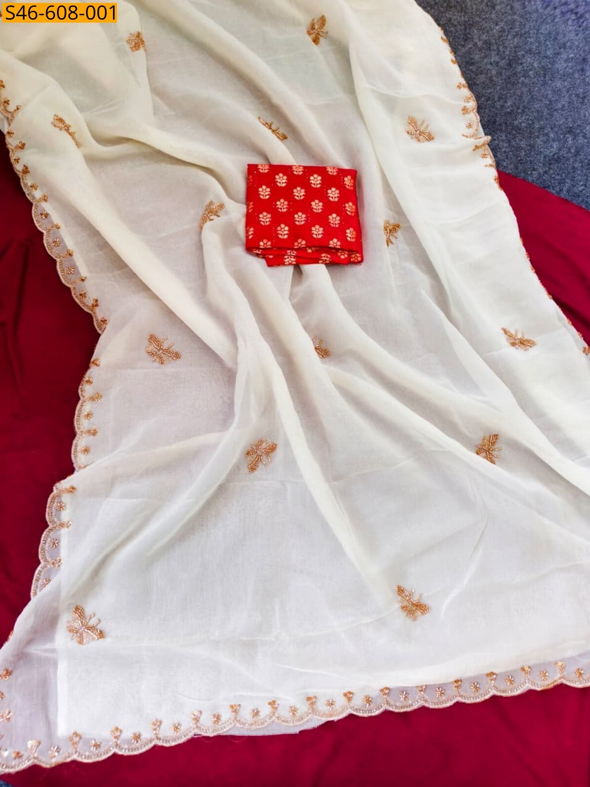 White Fancy soft satin saree