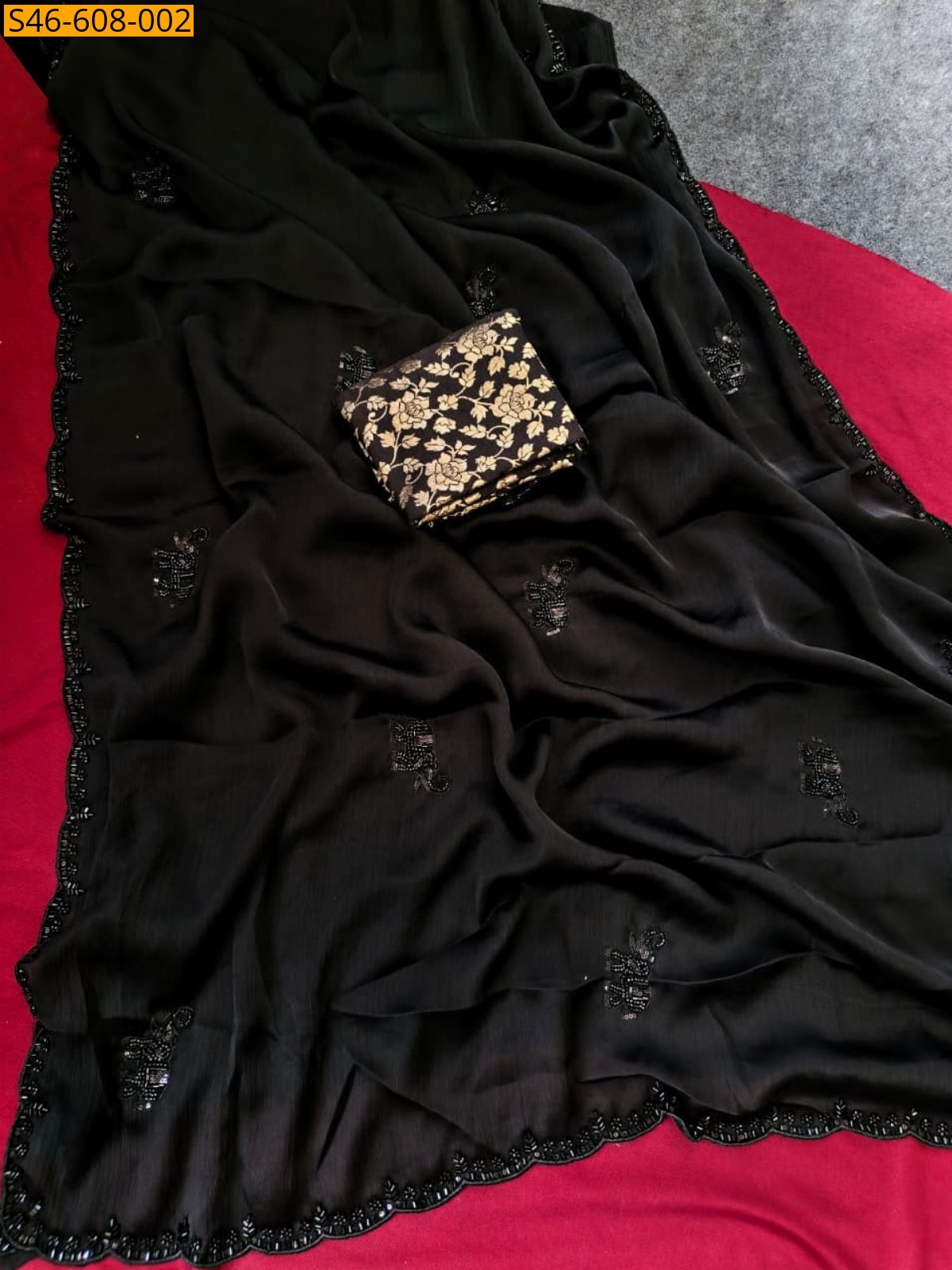 Black Fancy soft satin saree